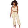 Women's Solid Color Tank Top & Tie Pants Two-Piece Set