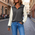 Women's Spring And Autumn Half Zipper Color Blocked Casual Long Sleeved Hoodie