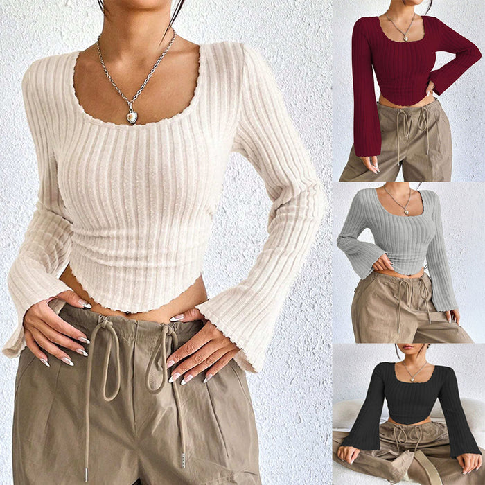 Women's Square Neck Bell Sleeve Crop Top