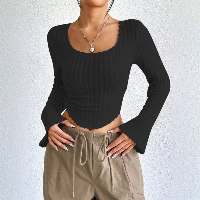 Women's Square Neck Bell Sleeve Crop Top