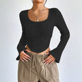 Women's Square Neck Bell Sleeve Crop Top