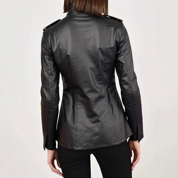 Women's Stand Collar Distressed Leather Jacket