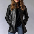 Women's Stand Collar Distressed Leather Jacket