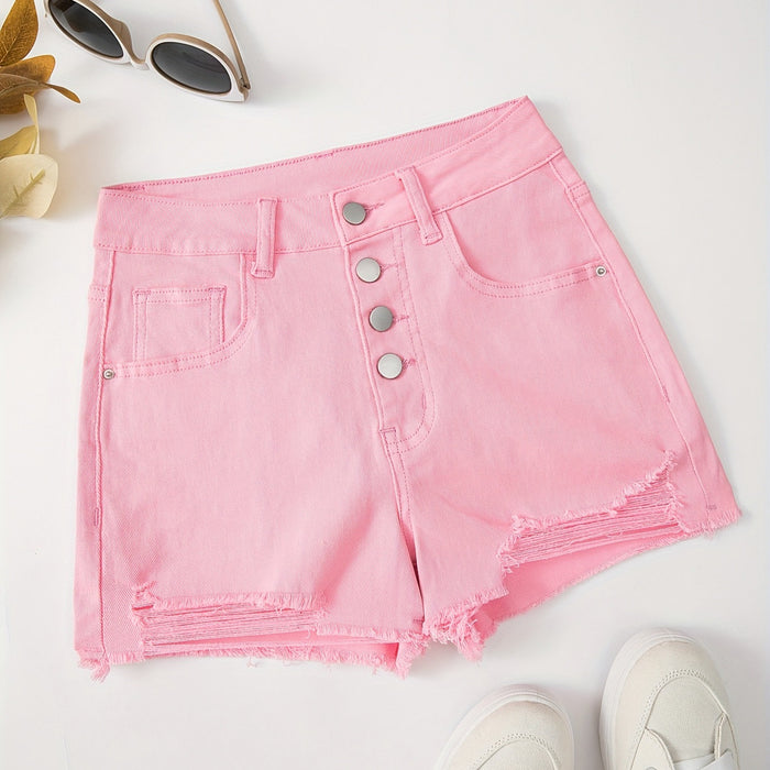 Women's Stretchy Slim-Fit Distressed Denim Shorts | Pink | S–XXL