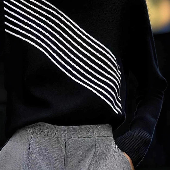 Women's Striped Color-Block Turtleneck Sweater