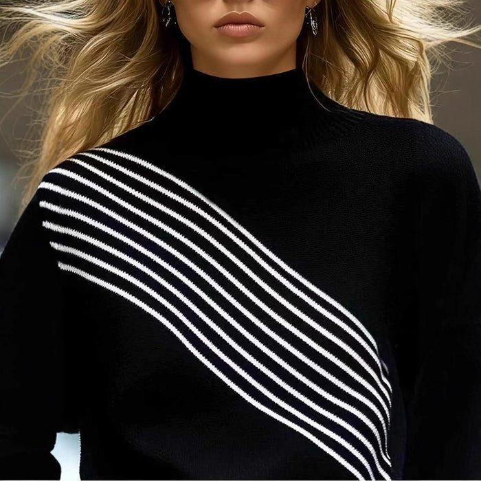 Women's Striped Color-Block Turtleneck Sweater