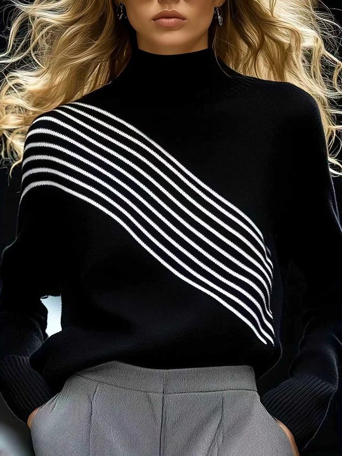 Women's Striped Color-Block Turtleneck Sweater