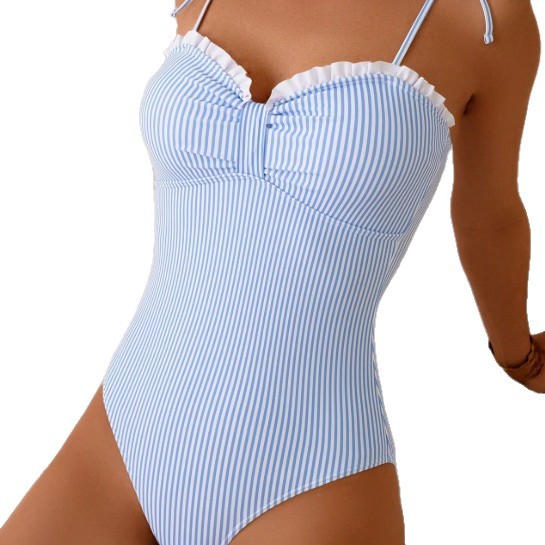Women's Striped Open-Back One-Piece Swimsuit