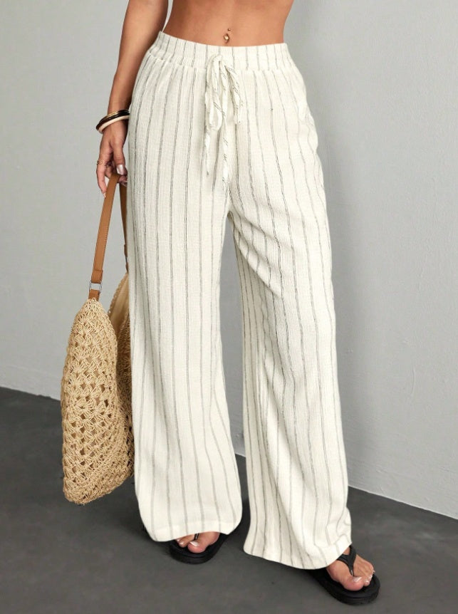 Women's Textured Stripe Wide-Leg Drawstring Pants