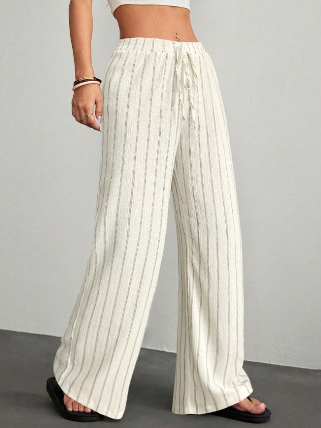 Women's Textured Stripe Wide-Leg Drawstring Pants