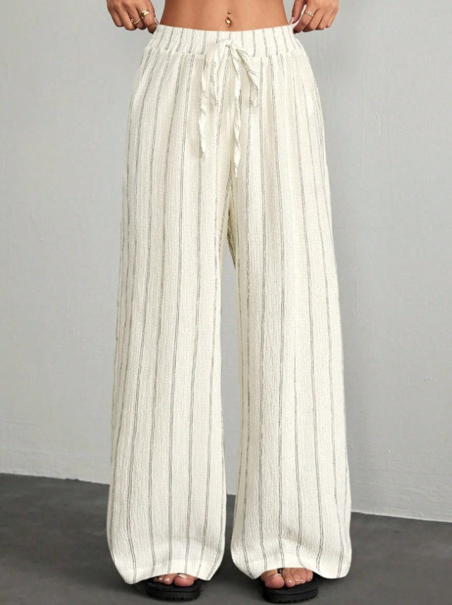 Women's Textured Stripe Wide-Leg Drawstring Pants