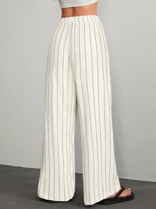 Women's Textured Stripe Wide-Leg Drawstring Pants