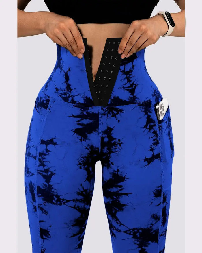 Women's Tie-Dye Patchwork Pocket Yoga Leggings