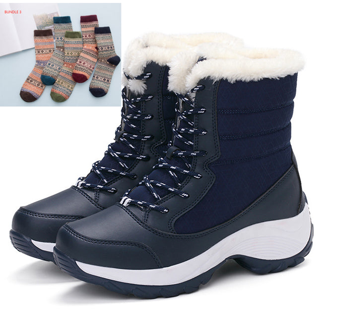Women's Waterproof High-Shaft Snow Boots With Plus Velvet Lining