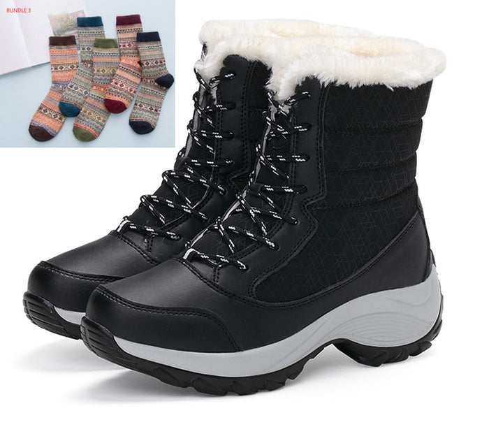 Women's Waterproof High-Shaft Snow Boots With Plus Velvet Lining