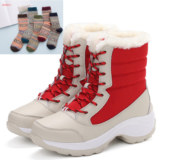 Women's Waterproof High-Shaft Snow Boots With Plus Velvet Lining