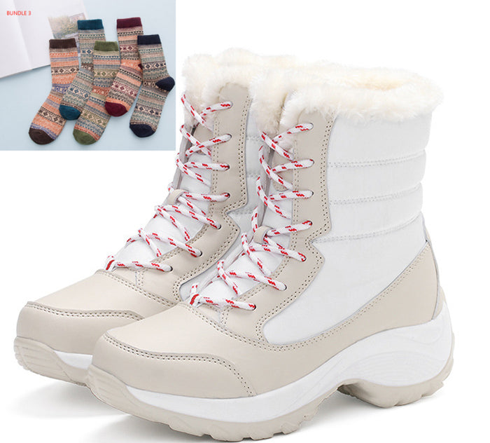 Women's Waterproof High-Shaft Snow Boots With Plus Velvet Lining