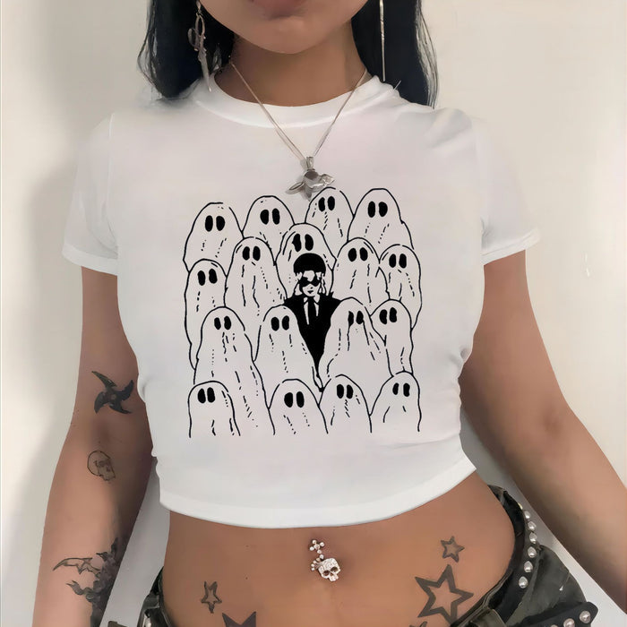 Women's White Cropped Short Sleeve Tee