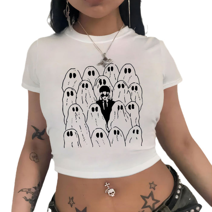 Women's White Cropped Short Sleeve Tee