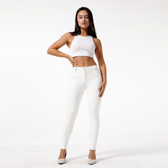 Women's White Fashion Leather Casual Pants