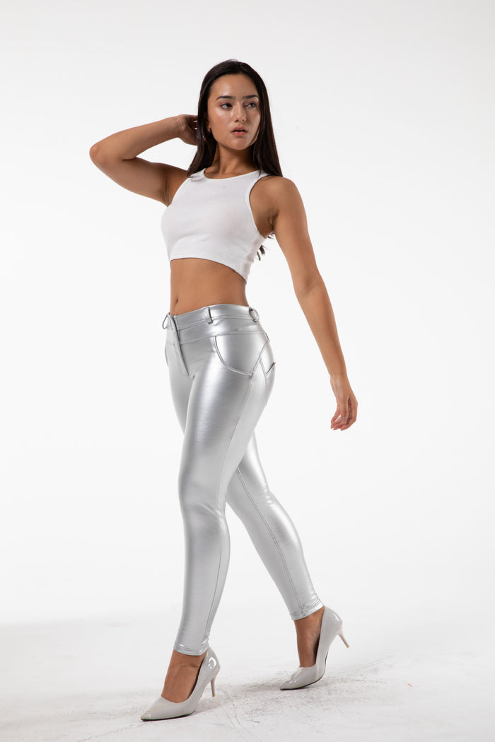 Women's White Fashion Leather Casual Pants