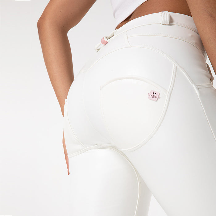 Women's White Fashion Leather Casual Pants