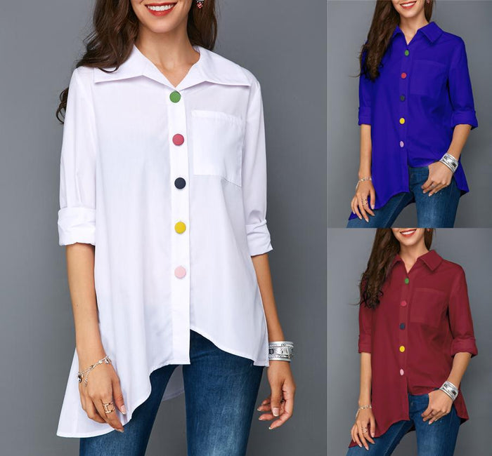 Women's White Shirt with Colorful Buttons — Simple & Chic