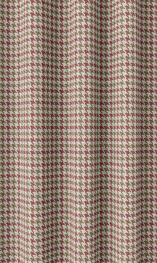 Houndstooth Patterned Home Décor Fabric By the Metre (Red & Brown)