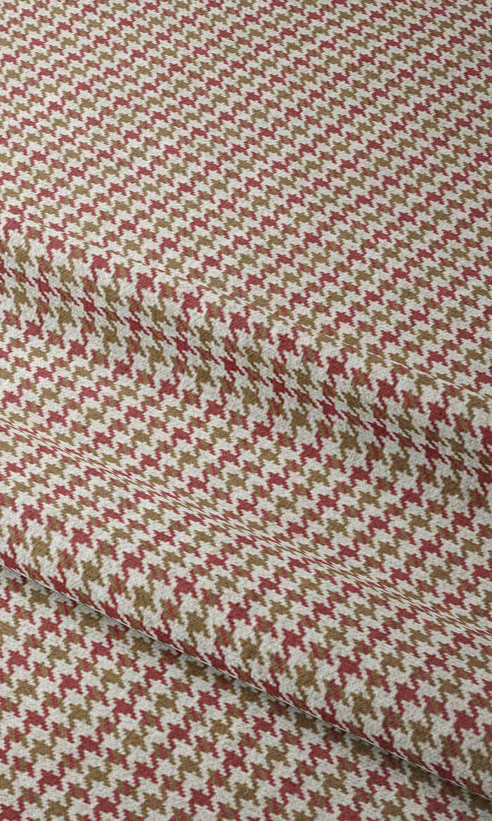 Houndstooth Patterned Home Textile Fabric Material By the Metre (Red & Brown)