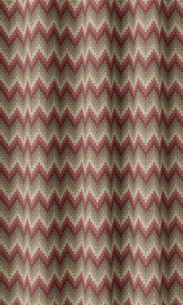 Chevron Patterned Pinch Pleat, Rod Pocket, Eyelet Curtains (Red & Brown)