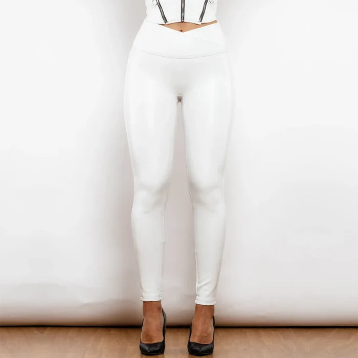X-Cross Scrunch Fashion Leather Leggings | Bum Lift Push-Up Ankle Leggings