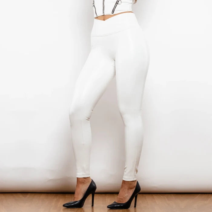 X-Cross Scrunch Fashion Leather Leggings | Bum Lift Push-Up Ankle Leggings