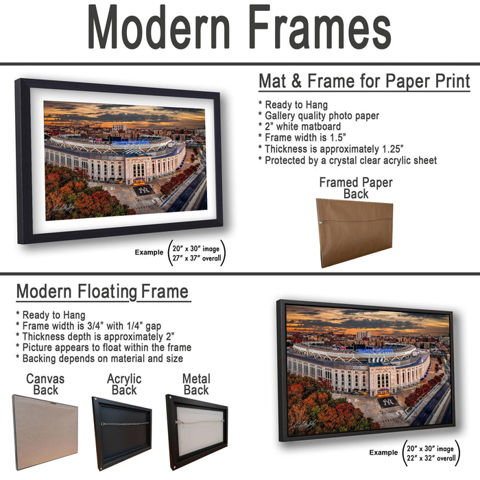 The image is a collage of two framed pictures, one of a modern floating frame and the other of a mat and frame for paper print. The collage features a variety of frames and mat and frame sizes, including a mat and frame for paper print, a modern floating frame, and a mat and frame for a framed paper back. The collage showcases different styles and materials used in framing and matting.