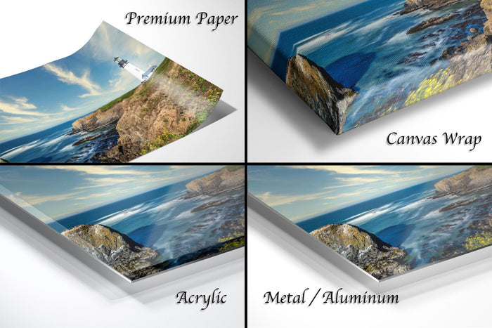 Yaquina Head Lighthouse Print, Oregon Coast Rugged Cliff Art View