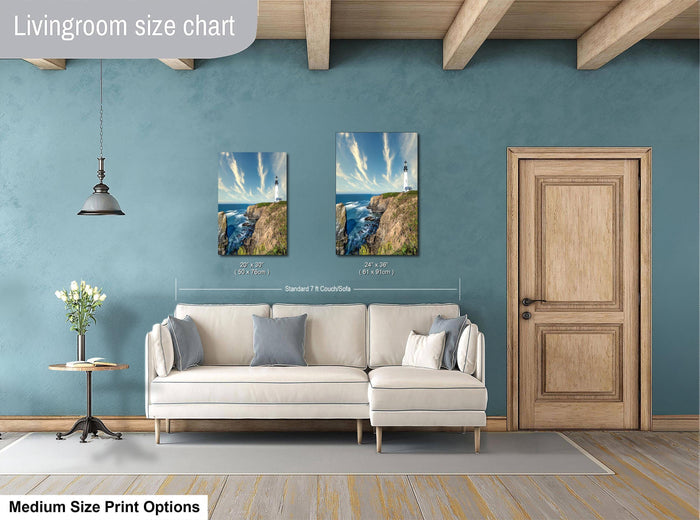 Yaquina Head Lighthouse Print, Oregon Coast Rugged Cliff Art View