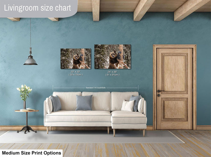 a living room with a white sofa, a wooden door, and a hanging light fixture. Above the sofa, there is a livingroom size chart indicating the dimensions of the sofa and the door.