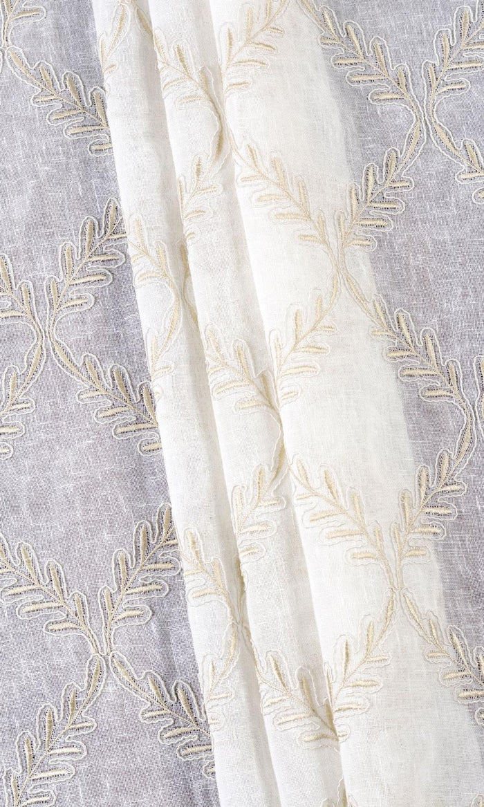 Sheer Floral Embroidered Window Treatments Fabric By the Metre (White/ Beige)