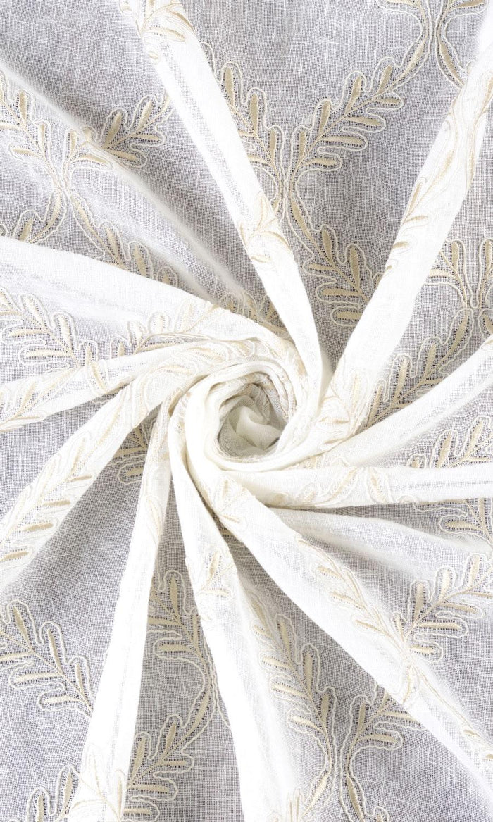 Sheer Floral Embroidered Home Textile Fabric Material By the Metre (White/ Beige)