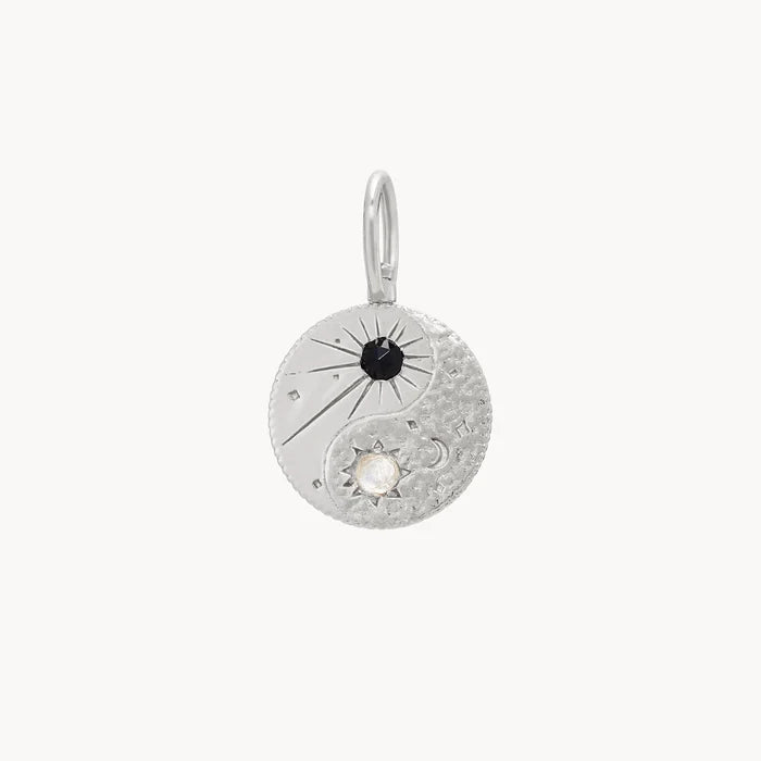 yin yang charm - sterling silver, black spinel and moonstone