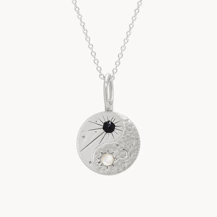 yin yang charm - sterling silver, black spinel and moonstone