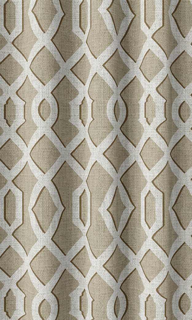 Trellis Patterned Pinch Pleat, Rod Pocket, Eyelet Curtains (Beige & White)