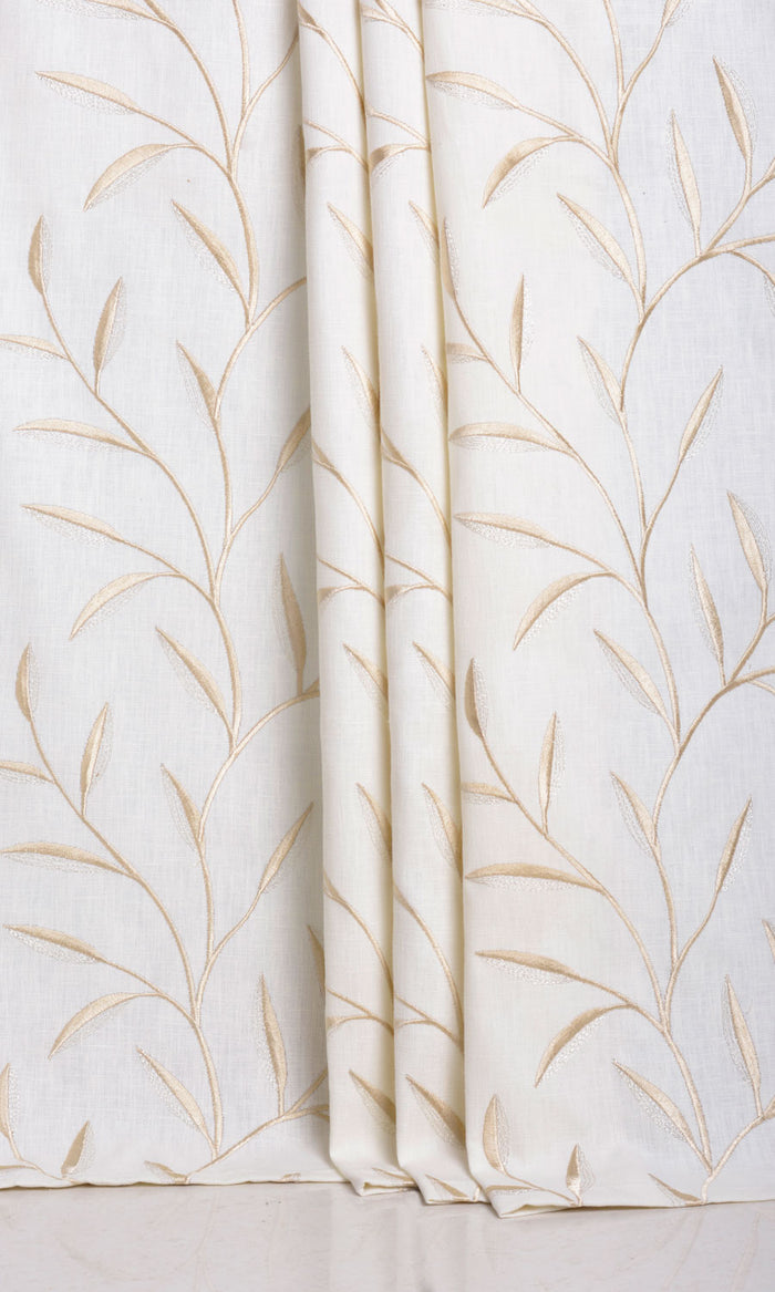 Floral Embroidery Home Décor Fabric By the Metre (White/ Cream)