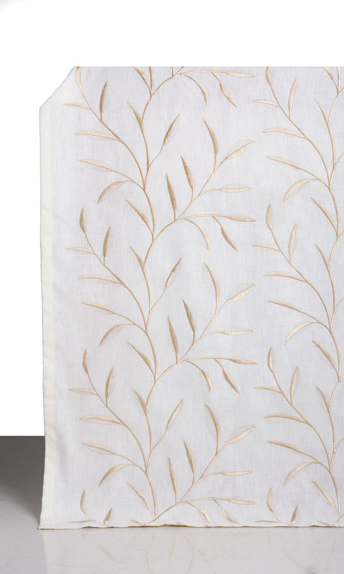 Floral Embroidery Window Treatments Fabric By the Metre (White/ Cream)