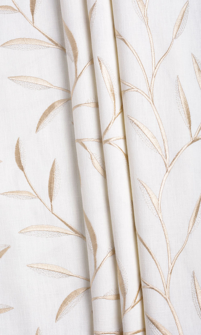 Floral Embroidery Fabric By the Metre for Curtains & Drapes (White/ Cream)