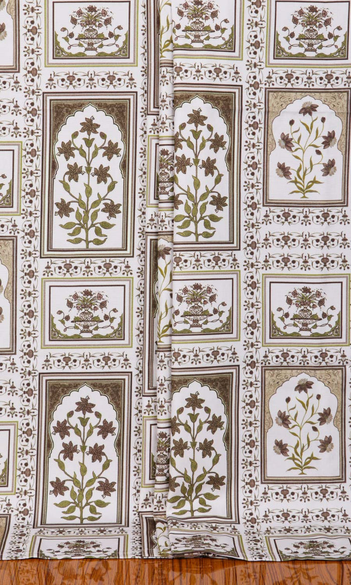 Floral Cotton Window Treatments Fabric By the Metre (Brown/ Green)