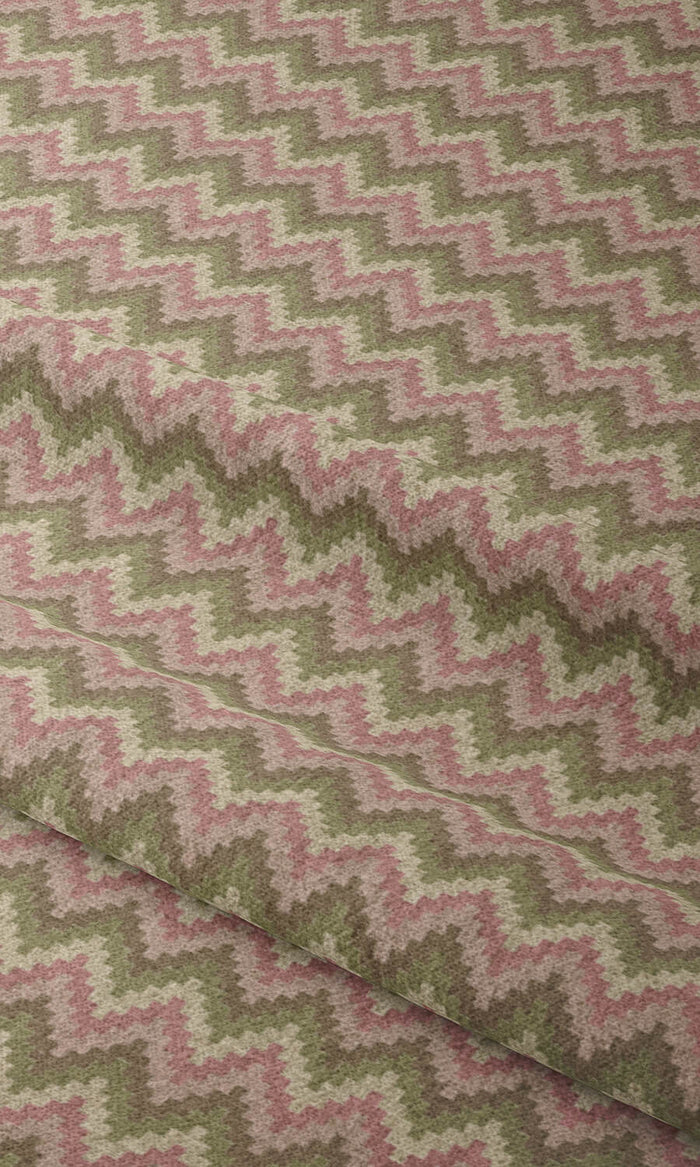 Chevron Patterned Fabric Material By the Metre (Pink/ Green)